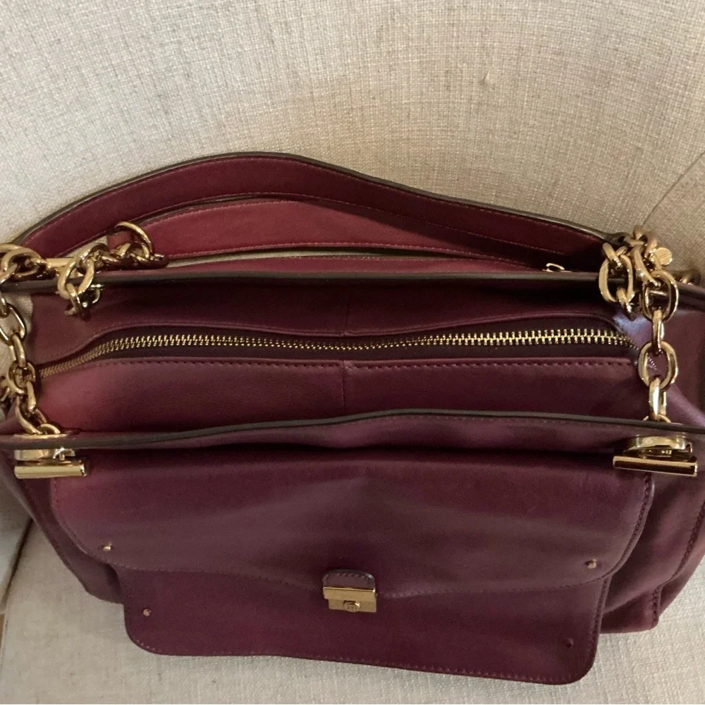 Tory Burch Priscilla gold chain plum leather shoulder bag handbag push lock